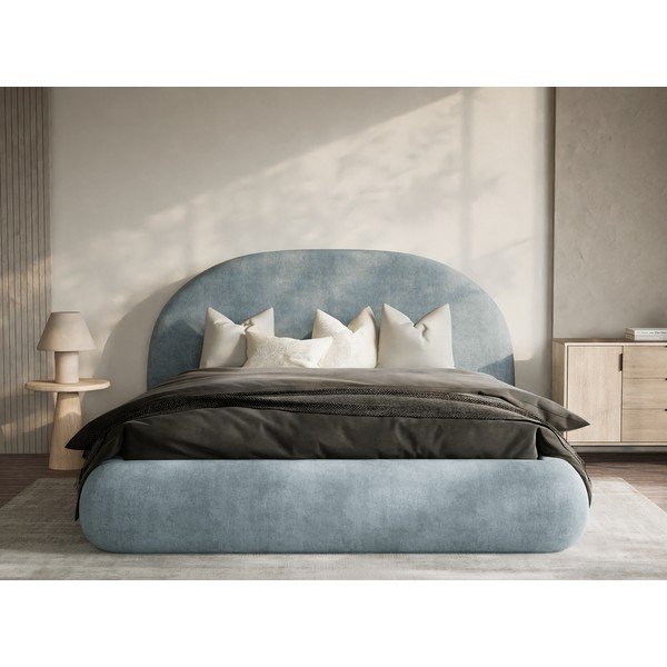 Letto matrimoniale imbottito azzurro con contenitore con rete inclusa 140x200 cm Maumere – Maison de Rêve-image-4