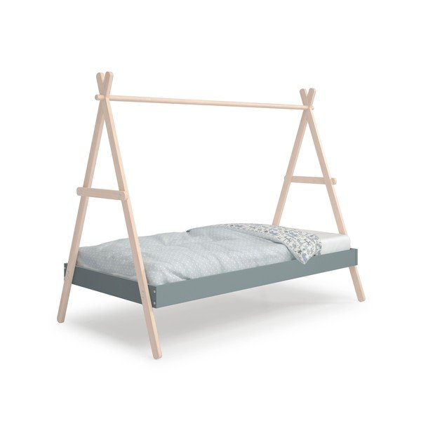 Letto da bambini a forma di casa di colore naturale/verde polveroso in pino massiccio con rete inclusa 90x200 cm Trufa – Marckeric-image-4