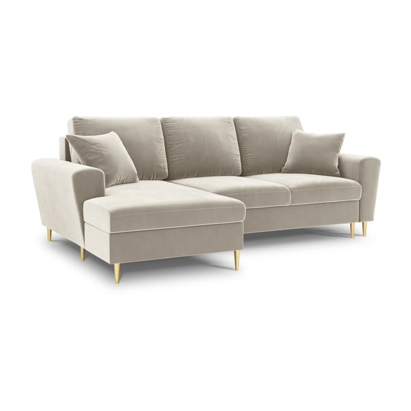 Divano angolare beige allungabile e con contenitore (con penisola a sinistra/con chaise lounge) con rivestimento in velluto Kyoto – Cosmopolitan Design-image-1