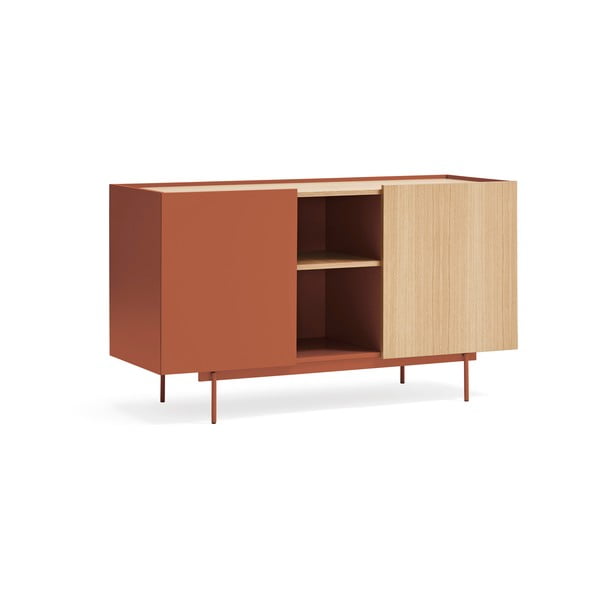 Cassettiera bassa in rovere decorato color mattone-naturale 130x78 cm Otto - Teulat-image-1