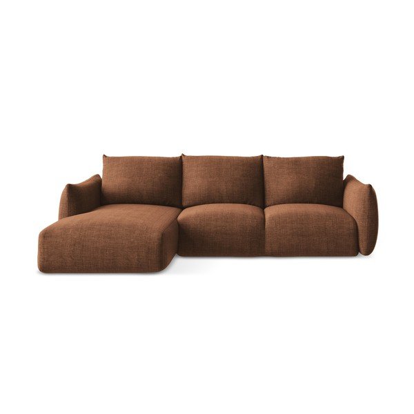 Divano angolare color terracotta allungabile (con penisola a sinistra/con chaise lounge) Leila – Makamii