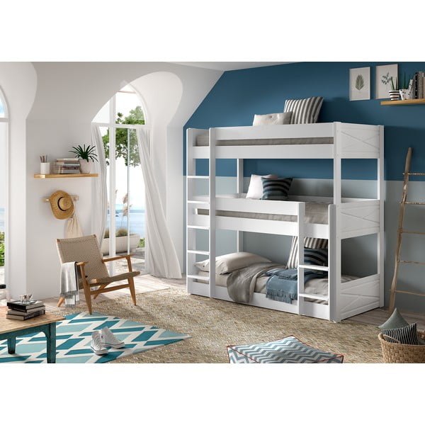 Letto a castello bianco in legno di pino 90x200 cm Scott - Vipack-image-1