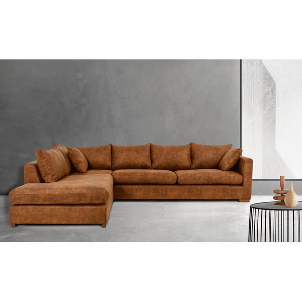 Divano angolare in similpelle marrone cognac (angolo sinistro) Hamburg - Scandic-image-1