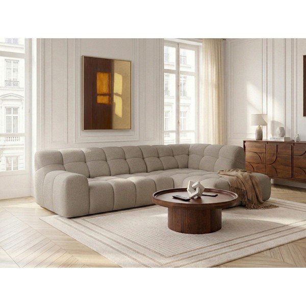 Divano angolare beige allungabile/con movimento relax elettrico (con penisola a destra/a L) Andre – Bobochic Paris-image-1
