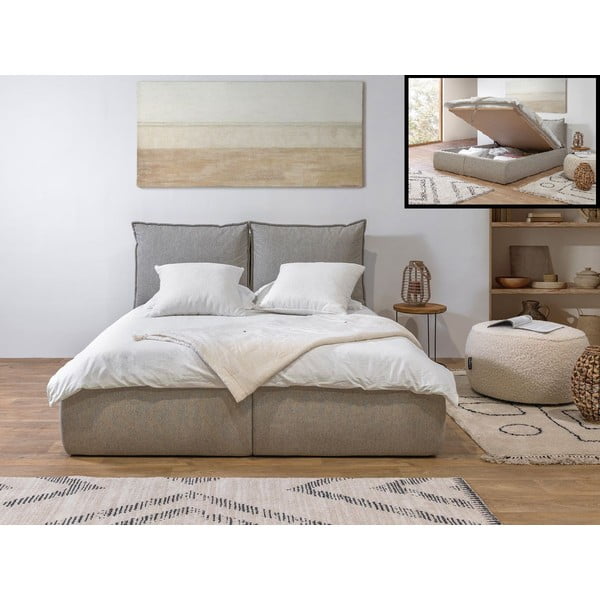 Letto matrimoniale beige imbottito con spazio contenitivo con griglia inclusa 160x200 cm Garance – Bobochic Paris-image-1