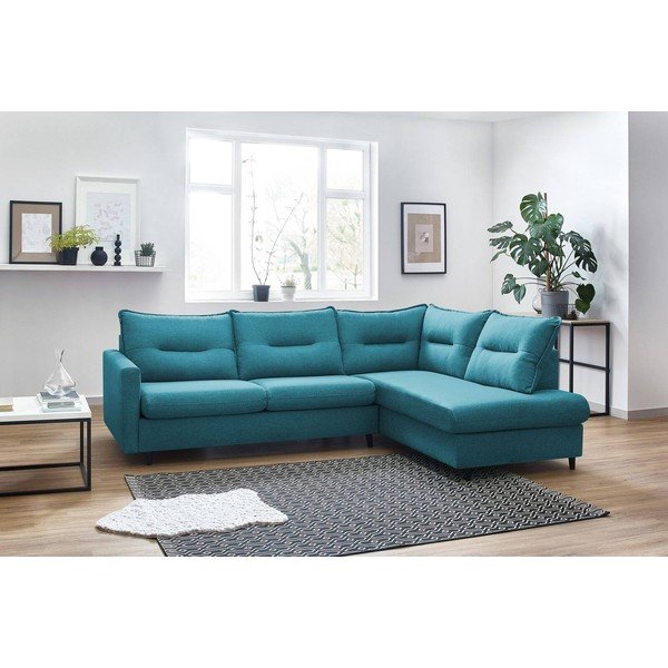 Divano letto angolare blu turchese Sinki L, angolo destro - Bobochic Paris-image-3