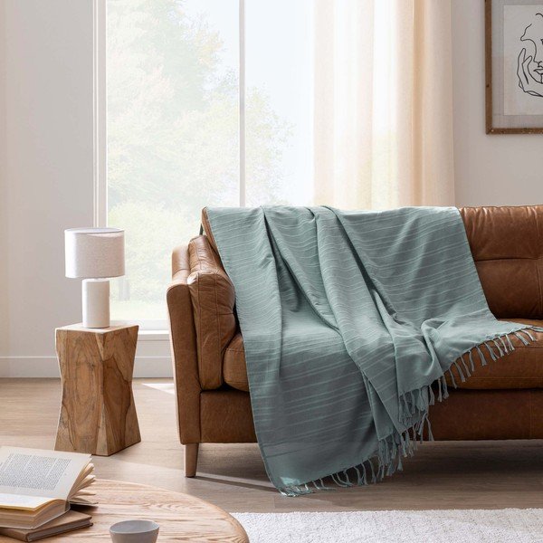 Copriletto verde in cotone 125x150 cm Lilia – douceur d'intérieur-image-1