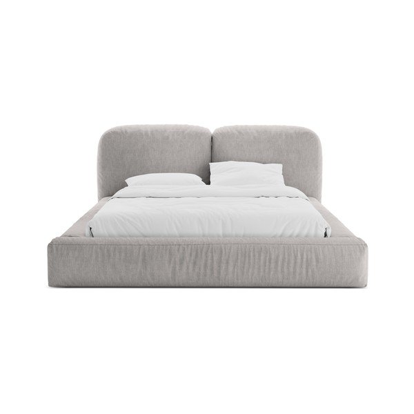 Letto matrimoniale imbottito grigio chiaro con contenitore con rete inclusa 200x200 cm Martina – Micadoni -image-4