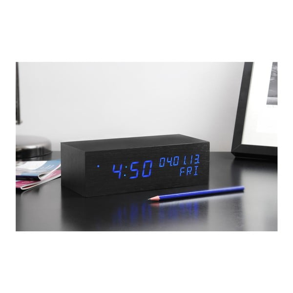 Modrý LED budík Square Click Clock, černý-image-2