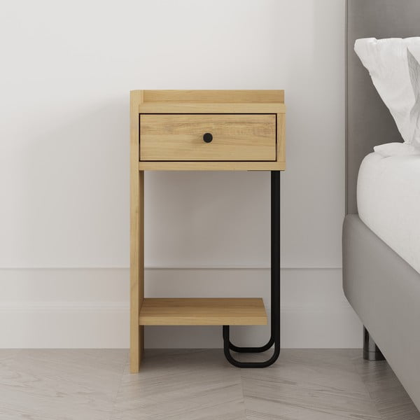 Comodino in rovere con ripiani in colore naturale Mercure - Marckeric-image-1