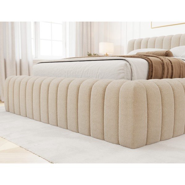Letto matrimoniale imbottito beige con contenitore e rete inclusi 160x200 cm Carilla – ELTAP-image-3