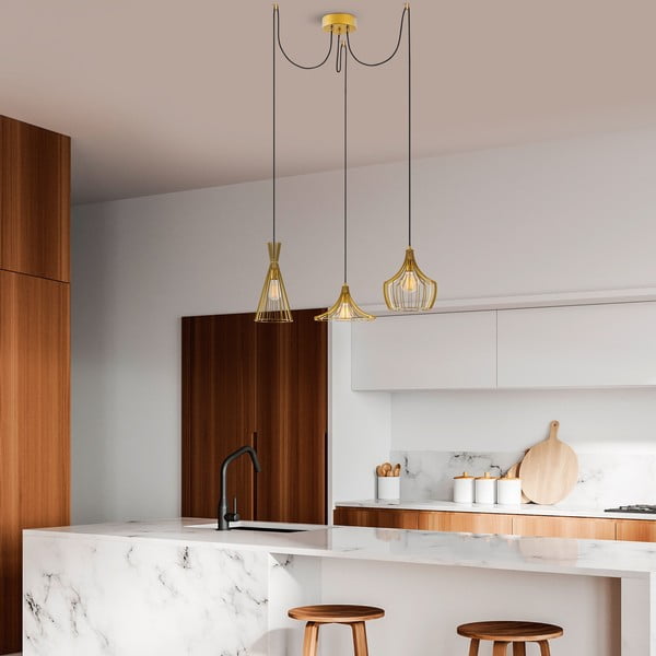 Lampadario dorato con paralume in metallo Mezopotamya – Opviq lights-image-4