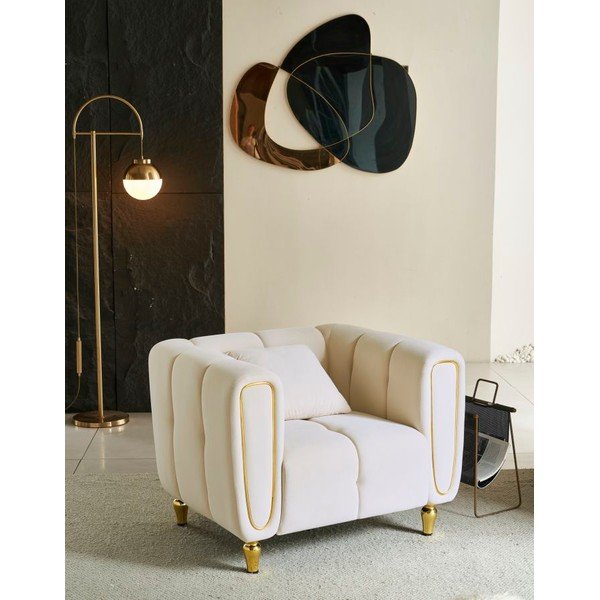 Poltrona color crema con poggioli/con gambe con rivestimento in velluto Alma – Mauro Ferretti-image-1