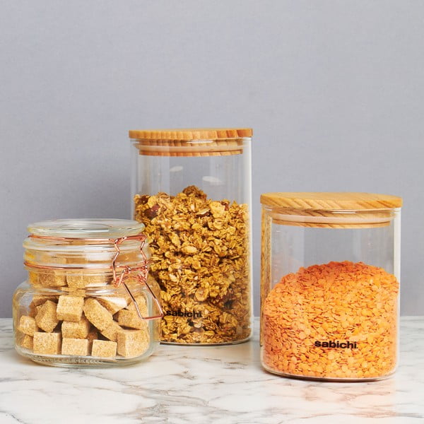 Vaso per alimenti in vetro con coperchio in legno , 1,2 l - Sabichi-image-1