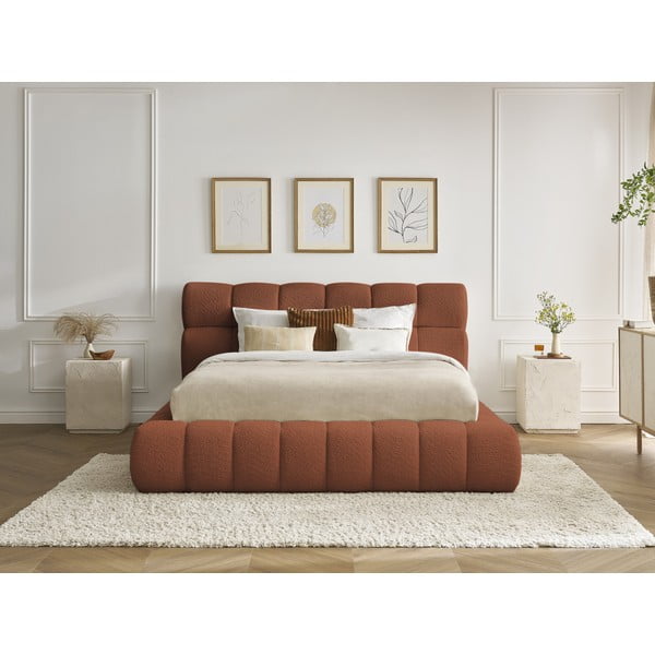 Letto matrimoniale imbottito arancione contenitore e rete inclusi 180x200 cm Mont Blanc - Bobochic Paris-image-1