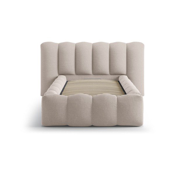 Letto singolo imbottito marrone chiaro con contenitore con rete inclusa 90x200 cm Lupine – Micadoni -image-3