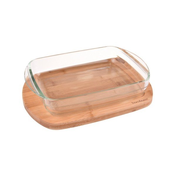Set bambusového podnosu a skleněného pekáče Bambum Lavi, 1600 ml