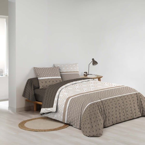 Set copripiumino e federa marrone in cotone per letto matrimoniale ed esteso con lenzuolo incluso/6 pezzi 240x220 cm Pacha – douceur d'intérieur