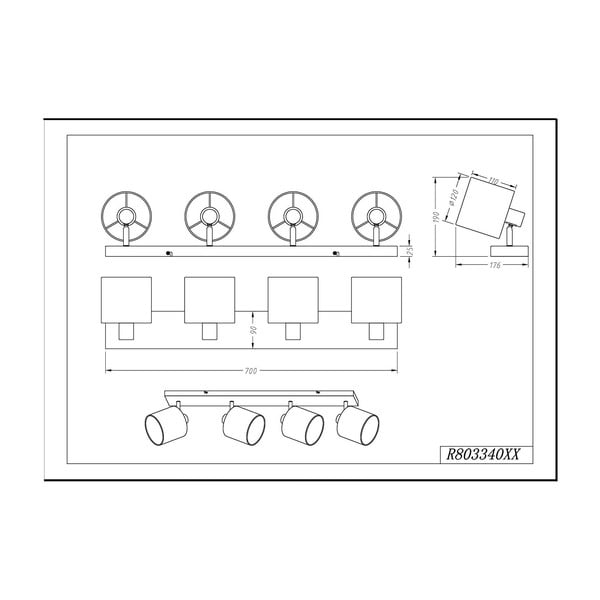 Lampada da soffitto bianca per 4 lampadine Spot Tommy, larghezza 70 cm - Trio-image-2