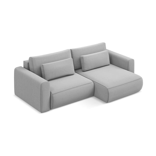 Divano angolare grigio chiaro allungabile/con contenitore (con penisola a destra/con chaise lounge) con rivestimento in velluto Kapua – Makamii-image-2