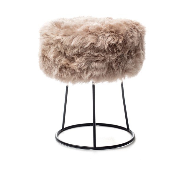 Sgabello con seduta in pelle di pecora marrone chiaro , ⌀ 36 cm - Royal Dream