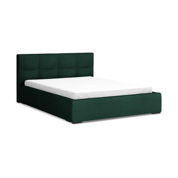 Letto matrimoniale imbottito verde scuro in velluto con contenitore con rete inclusa 140x200 cm Hiko – Makamii