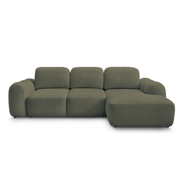 Divano angolare verde allungabile/con contenitore (con penisola a destra/con chaise lounge) con rivestimento in bouclé Montaigne – Bobochic Paris