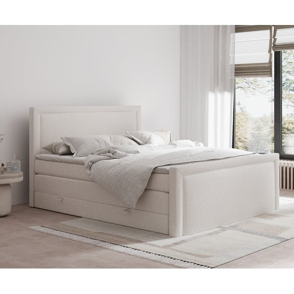 Letto boxspring beige con contenitore 200x200 cm Lavenda – Maison de Rêve-image-1