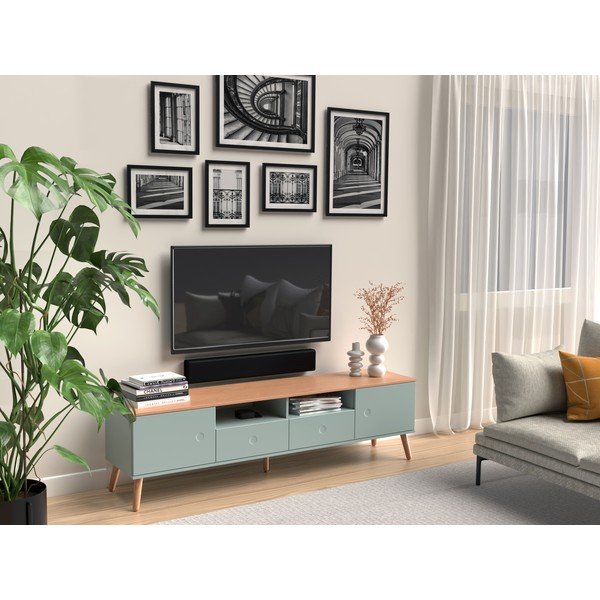 Tavolo TV verde con gambe in rovere, larghezza 192 cm Dot - Tenzo-image-1