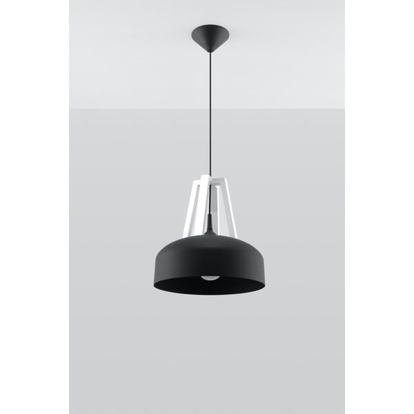 Apparecchio a sospensione nero con paralume in legno/metallo ø 30 cm Olla - Sollux-image-1
