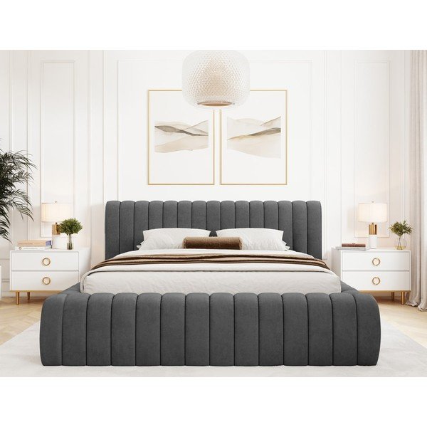 Letto matrimoniale imbottito grigio scuro con contenitore e rete inclusi 140x200 cm Carilla – ELTAP-image-3