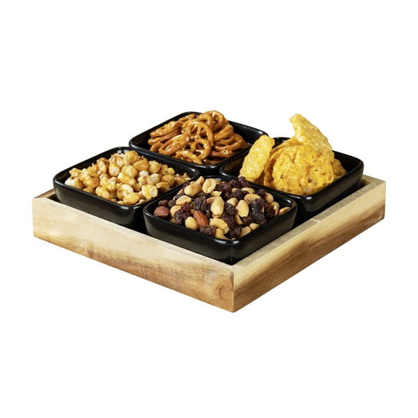 Set di 4 ciotole da portata in ceramica nera con vassoio Elo - Wenko-image-4