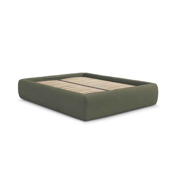 Letto matrimoniale imbottito verde scuro con contenitore/senza testiera con rete inclusa 160x200 cm Inera – Bobochic Paris
