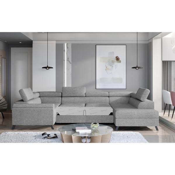 Divano angolare grigio chiaro allungabile/con contenitore (con penisola a destra/a U) Escada – ELTAP-image-2