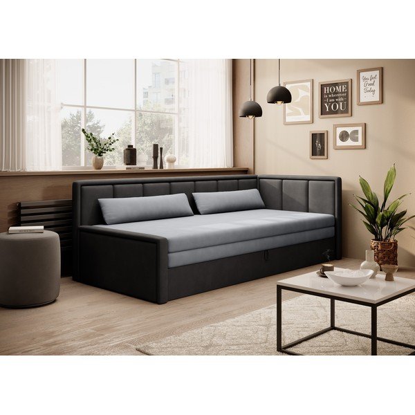 Divano grigio scuro allungabile/con contenitore e rivestimento in ciniglia 214 cm Fulgeo – ELTAP-image-1