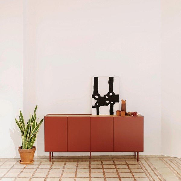 Cassettiera bassa rossa effetto rovere 165x78 cm Arista - Teulat-image-1