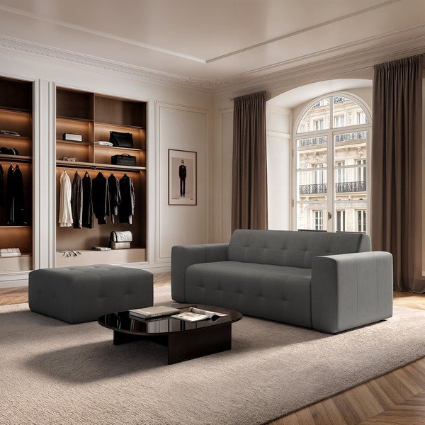 Divano grigio rivestito in velluto 223 cm Tuil – Rodier-image-1