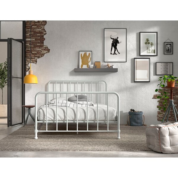 Letto singolo bianco in metallo con rete 140x200 cm BRONXX - Vipack-image-3