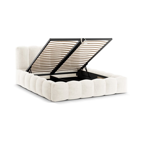 Letto matrimoniale imbottito crema con spazio contenitivo e rete 160x200 cm Lupine - Micadoni Home-image-2