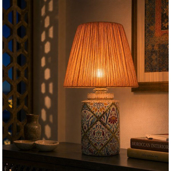 Lampada da tavolo color terracotta con paralume in carta lavorata (altezza totale 40 cm) Alev – Opviq lights-image-2