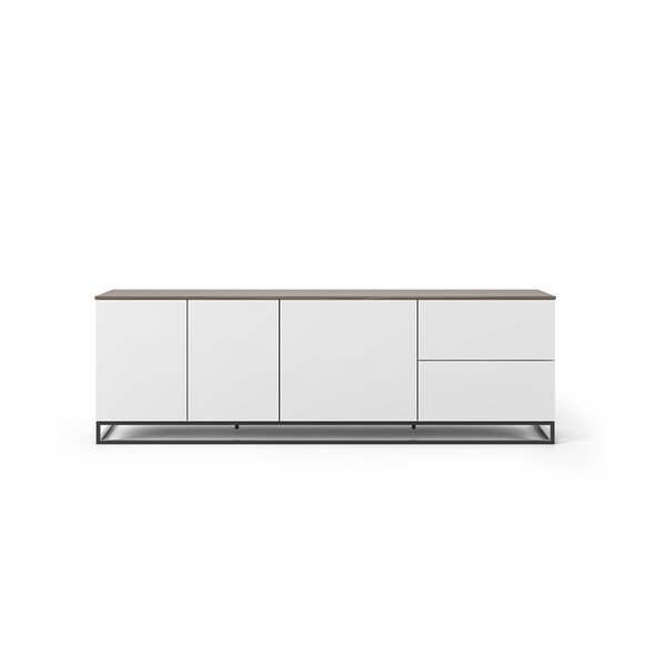 Matně bílý televizní stolek s deskou v dekoru ořechového dřeva TemaHome Join, 200 x 65 cm