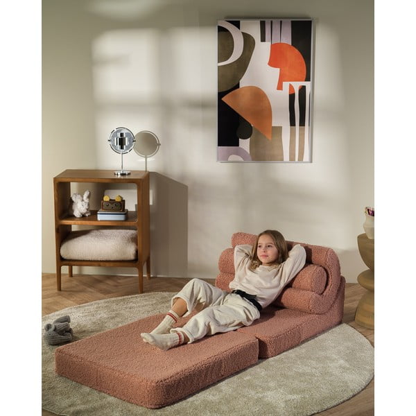 Poltrona per bambini rosa con rivestimento in bouclé Flipster – Wigiwama-image-1