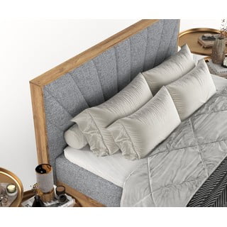 Letto boxspring con contenitore in grigio-naturale 140x200 cm Asahi - Maison de Rêve