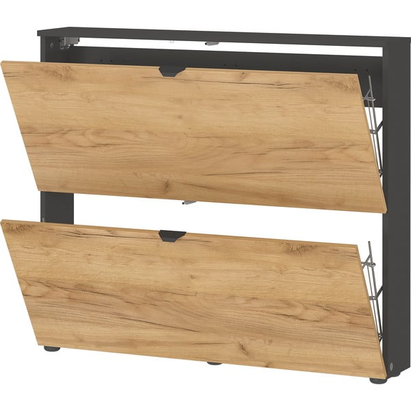 Scarpiera color antracite/di colore naturale con effetto rovere con ante ribaltabili/da parete 100x85x19 cm Renell – Germania-image-4