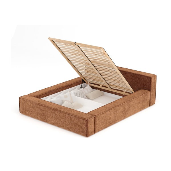 Letto matrimoniale imbottito arancione con contenitore e rete inclusi 140x200 cm Voliera – Maison de Rêve-image-2