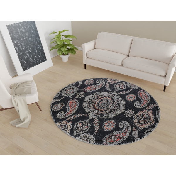 Tappeto rotondo lavabile nero ø 100 cm - Vitaus-image-1