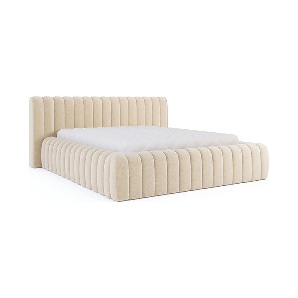 Letto matrimoniale imbottito beige con contenitore e rete inclusi 160x200 cm Carilla – ELTAP