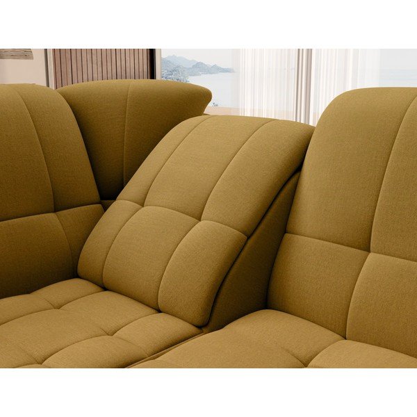 Divano angolare giallo allungabile/con contenitore (con penisola a sinistra/a L) e rivestimento in velluto Sado – ELTAP-image-1