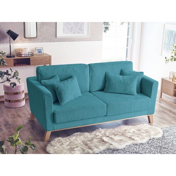 Divano turchese con rivestimento in velluto a coste 186 cm – Bobochic Paris-image-1