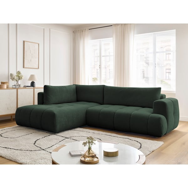 Divano angolare verde allungabile e con contenitore (penisola a sinistra/a L) con rivestimento in ciniglia Fuji – Bobochic Paris-image-1